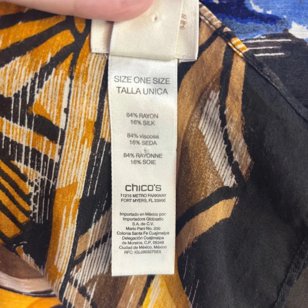 Bohemian Silk/Rayon Eclectic Scarf/Wrap‎ Chico's Floral Cobalt Blue Yellow Gold